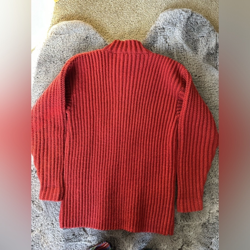 Calvin Klein Vtg Sweater Jacket ButtonBrick Red Wool Hand Knit Ribbed Size M - Picture 3 of 12